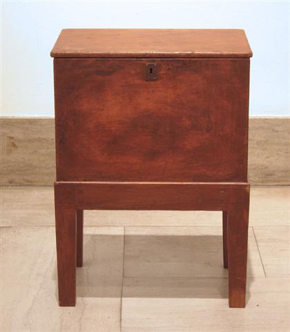 Appraisal: Red painted pine sugar chest-on-stand pennsylvania th century The rectangular