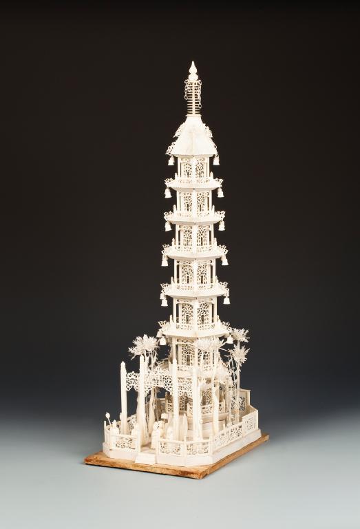 Appraisal: A CHINESE EXPORT IVORY AND BONE PAGODA incorporating intricately carved