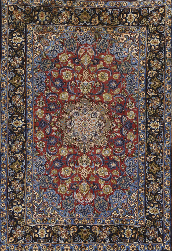 Appraisal: Isphahan Rug Post Red ground with palmette trellising vine field