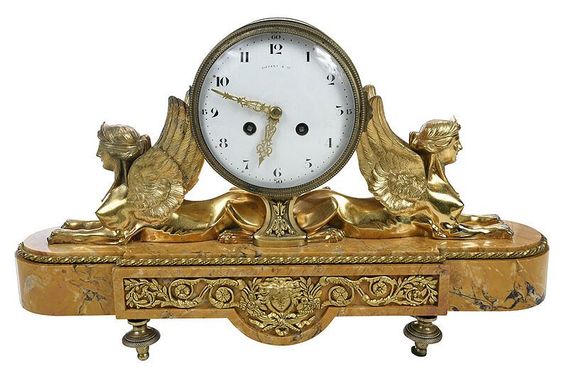 Appraisal: Tiffany Co Gilt Bronze and Marble Mantel Clock French th