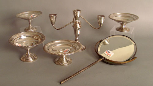 Appraisal: Four weighted silver compotes together with a candelabrum and mirror