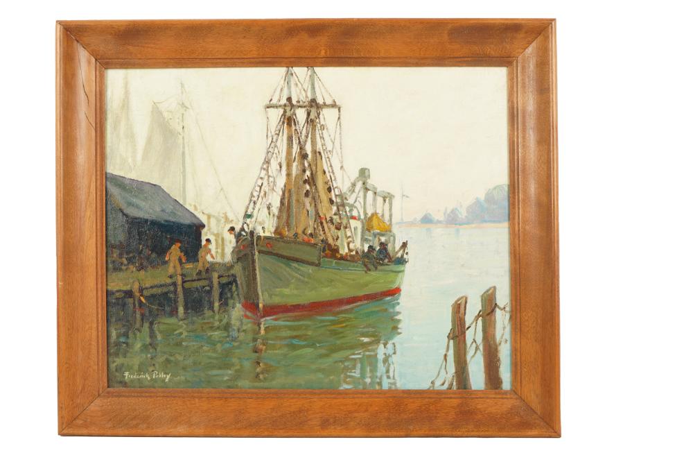 Appraisal: FREDERICK POLLEY - NORTH SHORE DOCK oil on canvas board