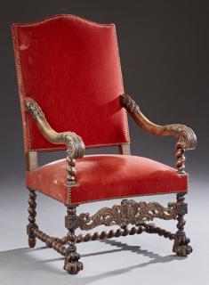 Appraisal: Louis XIII Style Carved Walnut Fauteuil a la Reine Louis