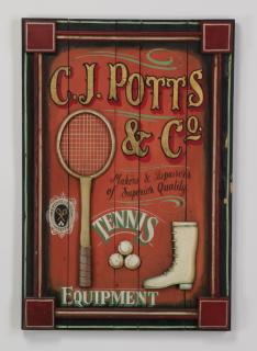 Appraisal: Vintage style tennis trade sign h Vintage style parcel gilt