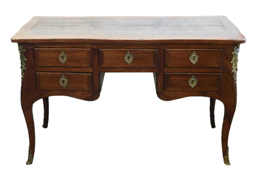 Appraisal: Louis XV bureau plat embossed leather writing surface on shaped