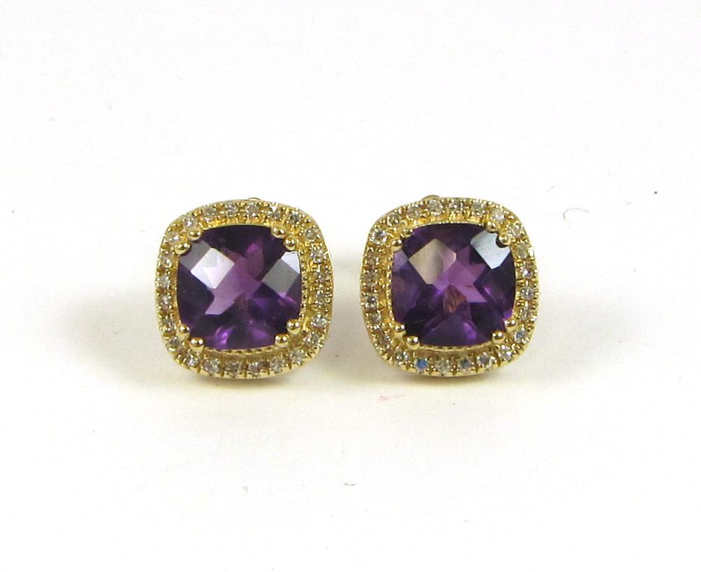 Appraisal: PAIR OF AMETHYST AND DIAMOND STUD EARRINGS each k yellow