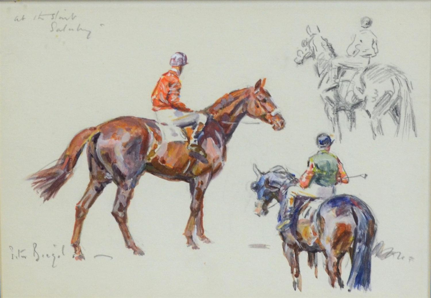 Appraisal: Peter Biegel British - watercolor and pencil on paper Jockeys