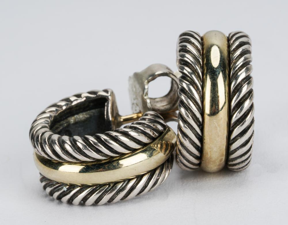 Appraisal: DAVID YURMAN STERLING KARAT YELLOW GOLD HOOP EARRINGSstamped 'D Yurman