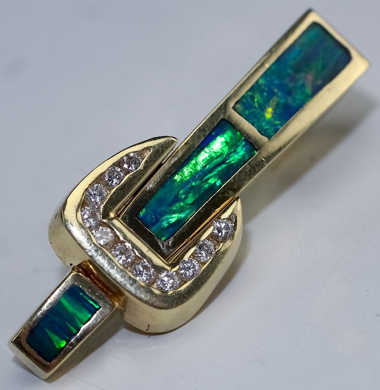 Appraisal: Modernist k Gold Opal Diamond Slide Pendant Ladies modernist opal