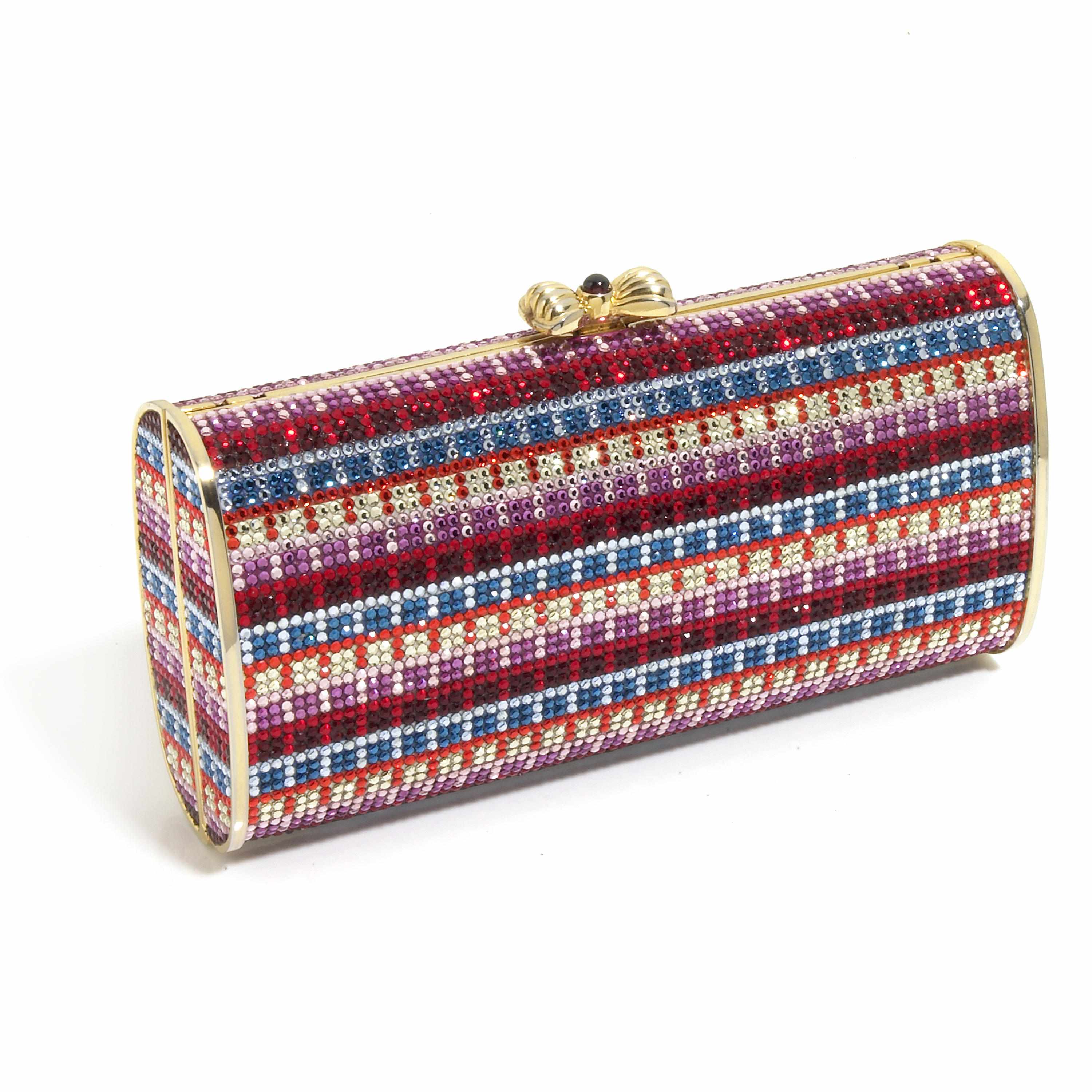 Appraisal: A rectangular rainbow crystal hardshell purse with a bow motif