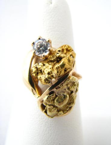 Appraisal: K Yellow Gold Freeform Nugget Ring with cubic zirconia grams