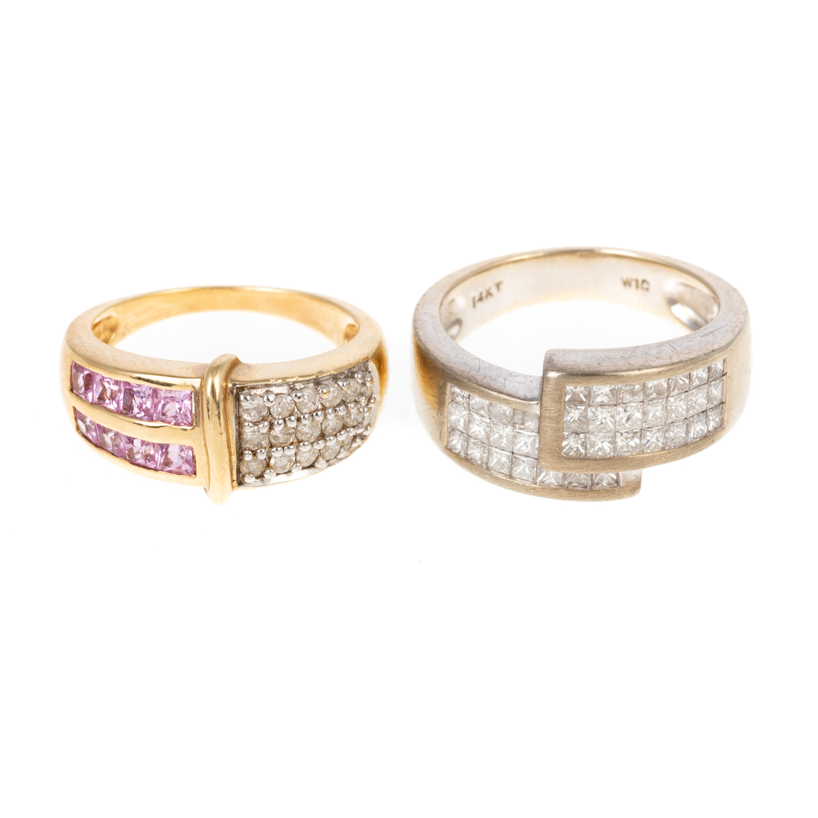 Appraisal: TWO WIDE DIAMOND GEMSTONE BANDS IN K K white gold