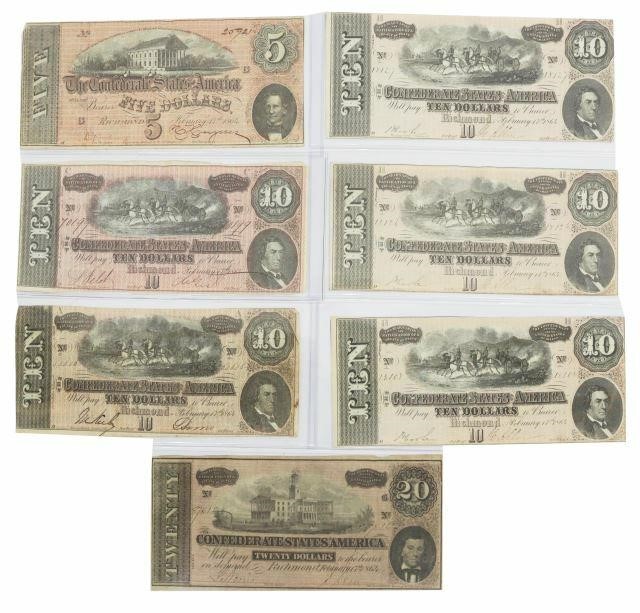 Appraisal: lot of Confederate States of America currency including Five Dollars