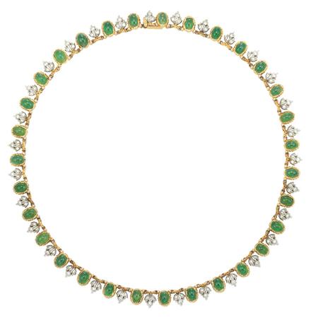 Appraisal: Two-Color Gold Cabochon Emerald and Diamond Necklace Gianmaria Buccellati Estimate