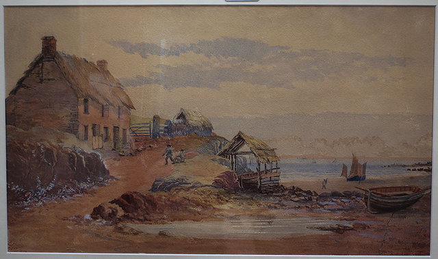 Appraisal: A TH CENTURY COASTAL SCENE with a thatched house and