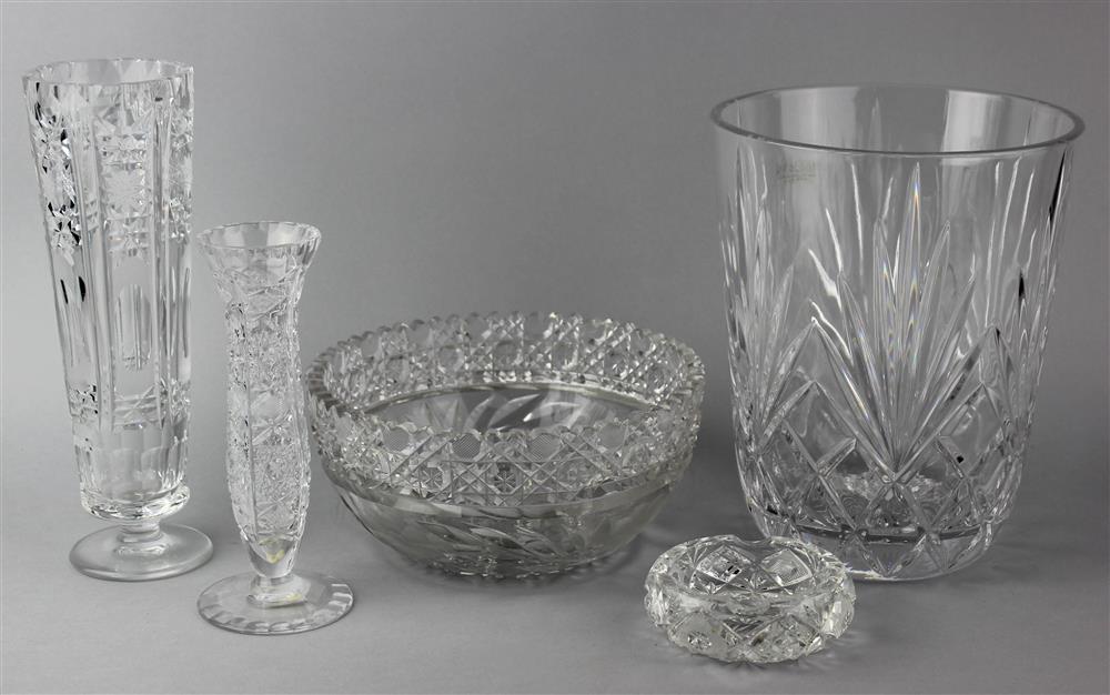 Appraisal: GERMAN GLASS ICE BUCKET AND FOUR OTHER GLASS PIECES the