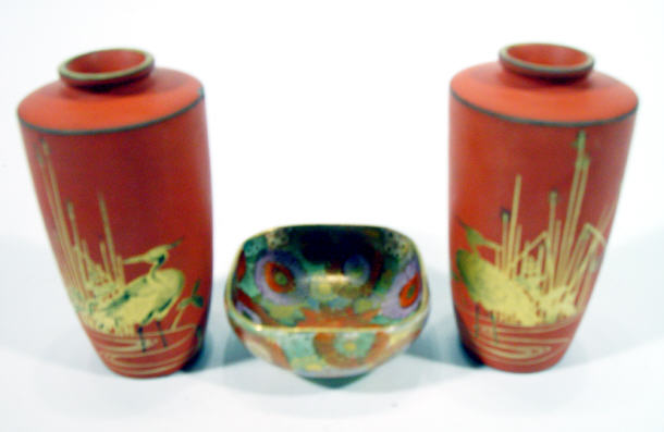 Appraisal: Pair of Japanese Satsuma style vases gilded with cranes on