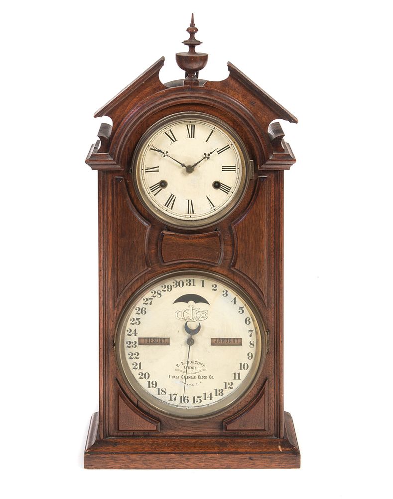 Appraisal: Ithaca Double Dial Calendar Clock Ithaca Double Dial Calendar Clock