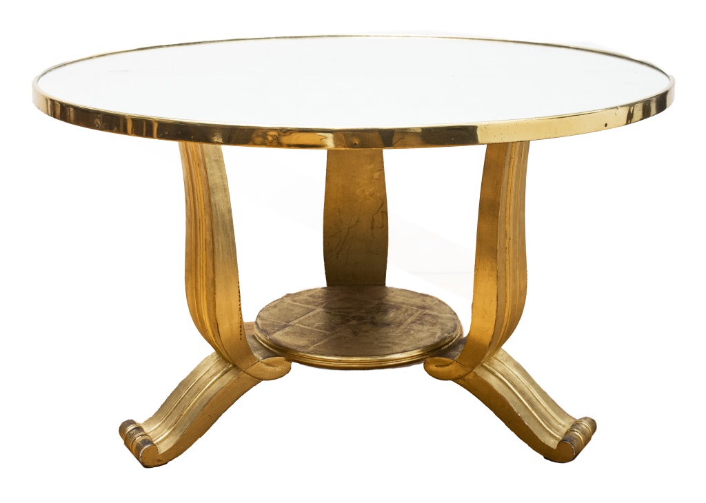 Appraisal: LELEU ATTR FRENCH ART DECO GILTWOOD ROUND TABLE Jules Leleu