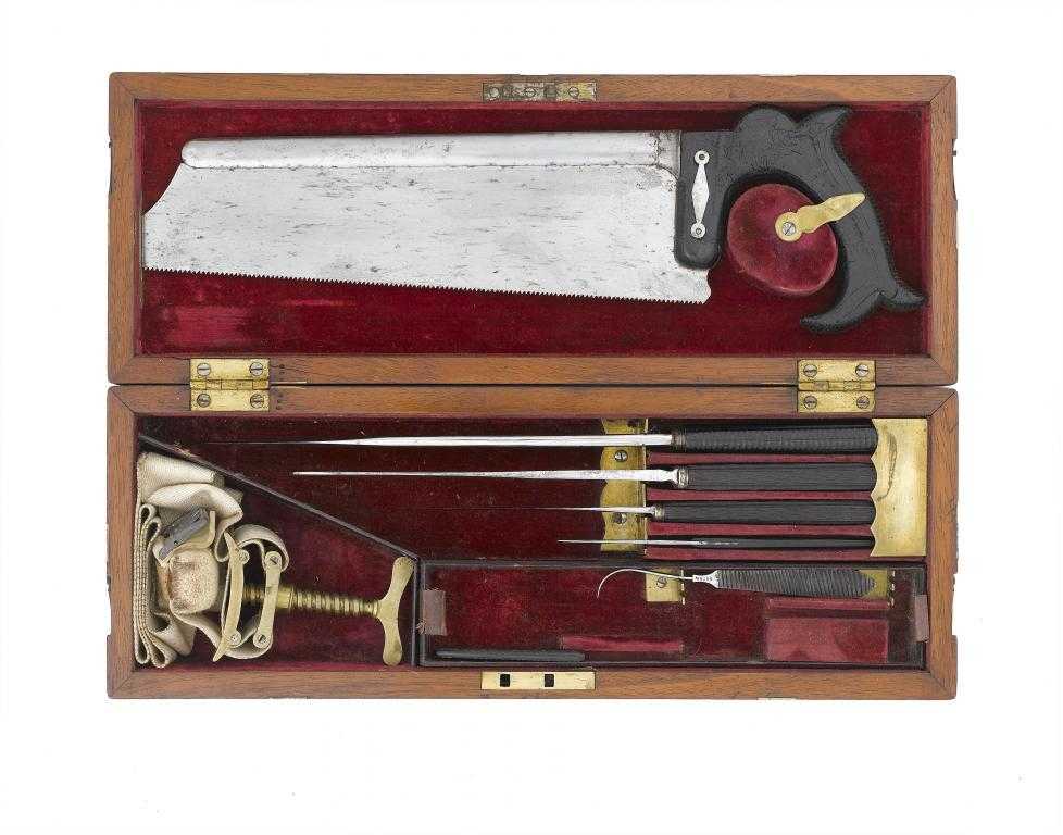 Appraisal: VICTORIAN FIELD SURGEON'S AMPUTATION INSTRUMENTS the instruments including a saw