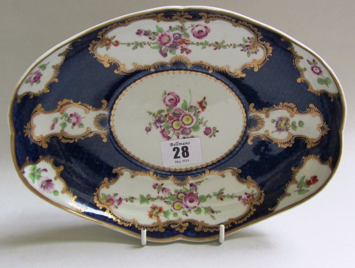 Appraisal: A Worcester shaped oval blue-ground stand circa painted with gilt-edged