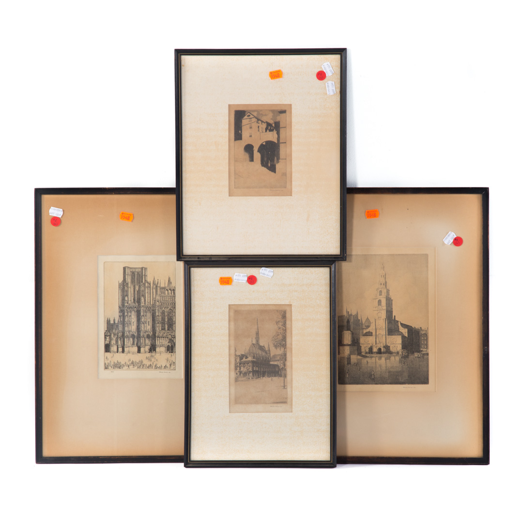 Appraisal: Four etchings by Herbert Gordon Warlow depicting architectural structures each