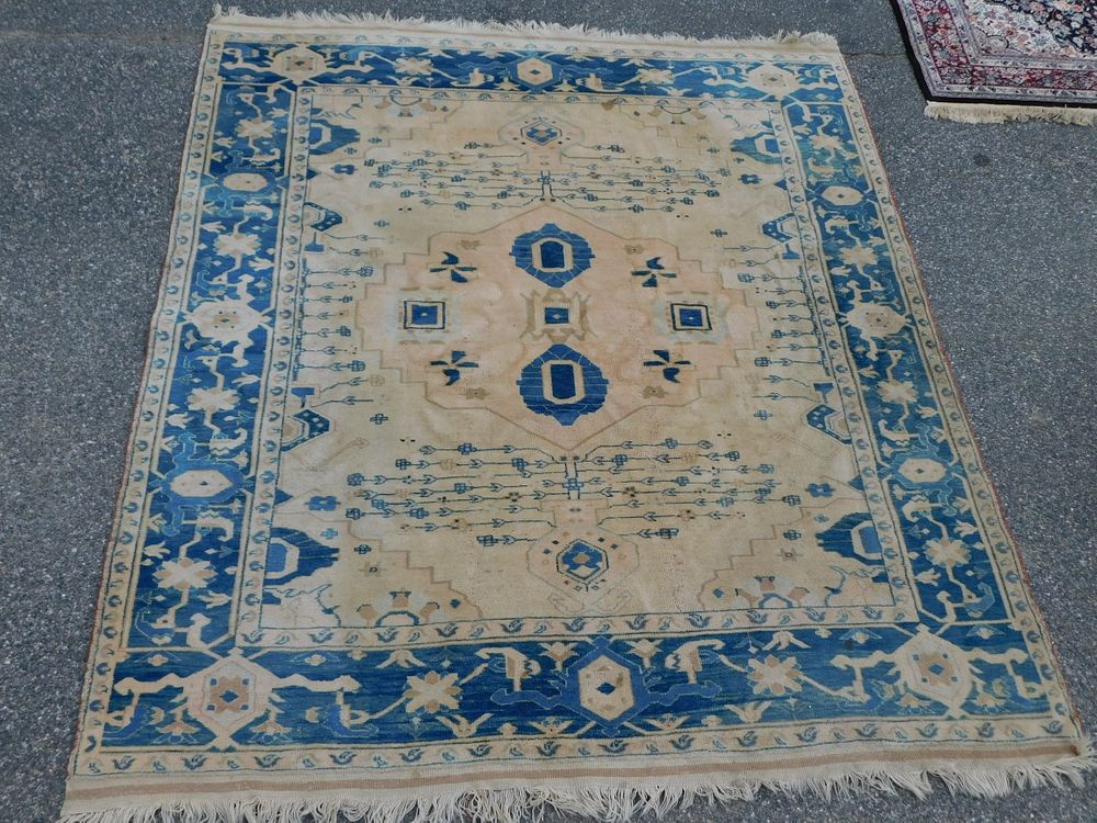 Appraisal: ANTIQUE TURKISH CARPET Antique blue and white Turkish room size