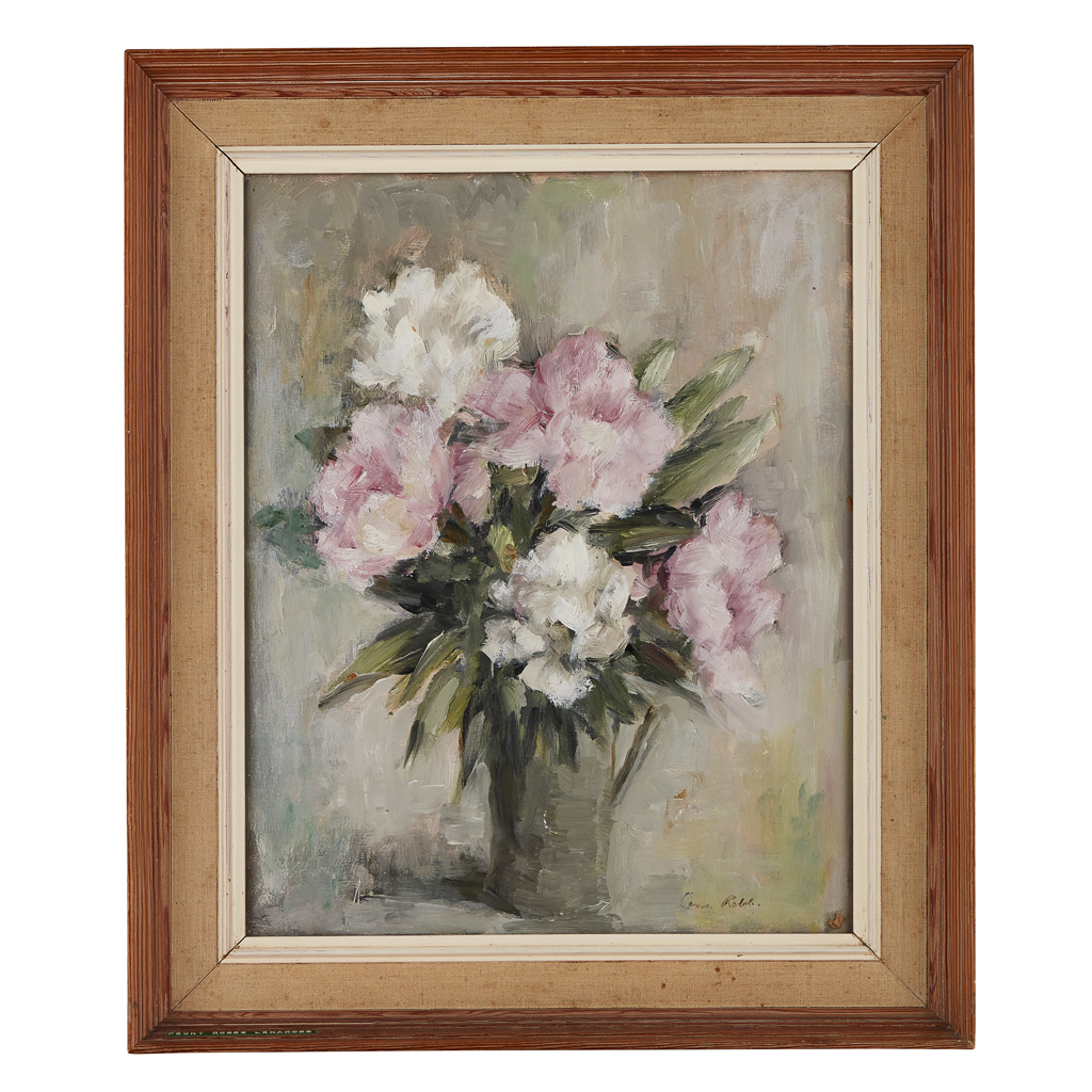 Appraisal: LENA ROBB BRITISH - PEONY ROSES Signed oil on canvasboard