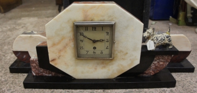 Appraisal: Art Deco Marble Garniture Clock set with matching candle holders