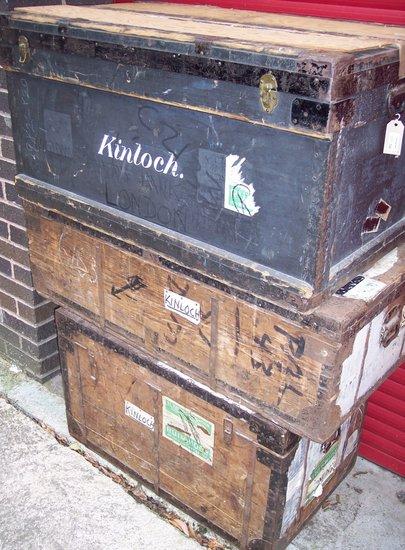 Appraisal: Three metal bound zinc lined chests and three japanned uniform