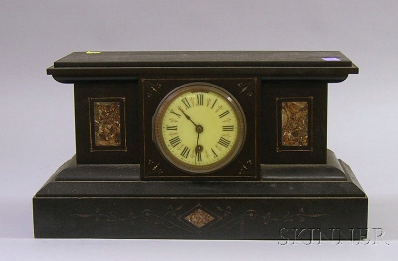 Appraisal: Tamden-Wind Black Marble Mantel Clock Boston Clock Company enameled dial