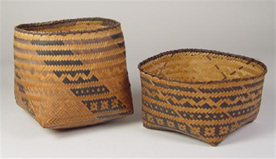 Appraisal: Covered Indian Basket River cane Very finely woven with geometric