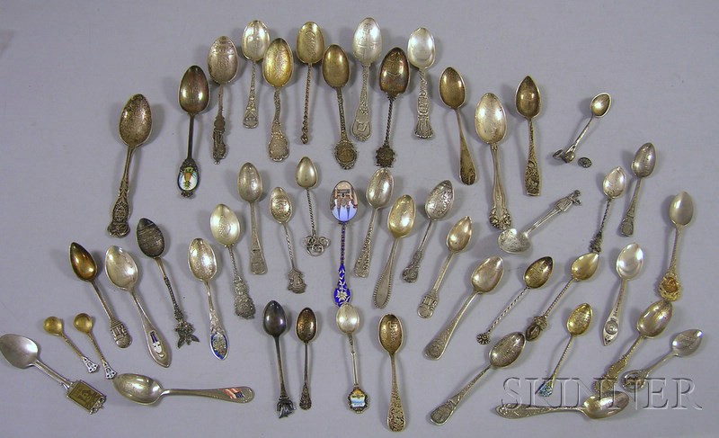 Appraisal: Forty-eight Sterling Silver and Silver Plated Souvenir and Salt Spoons