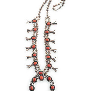 Appraisal: Navajo Silver and Coral Squash Blossom Necklace third quarter th