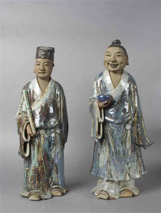 Appraisal: A Pair of Japanese Ceramic Shiwan Figures each having unglazed