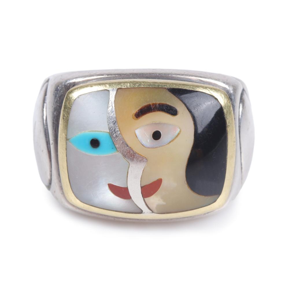 Appraisal: Asch Grossbardt sterling silver abstract cubist face ring with multi