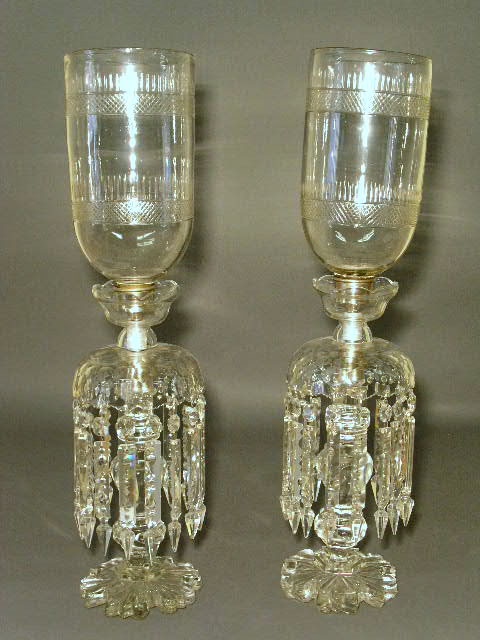 Appraisal: Pair of crystal candelabra with cut glass globes h x