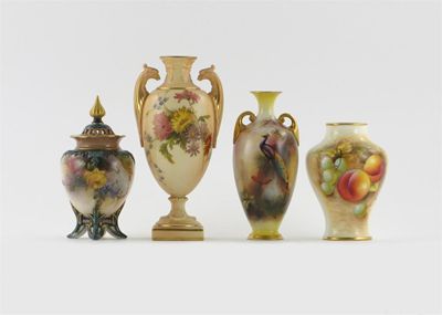 Appraisal: Four Royal Worcester vases one with a cover and painted