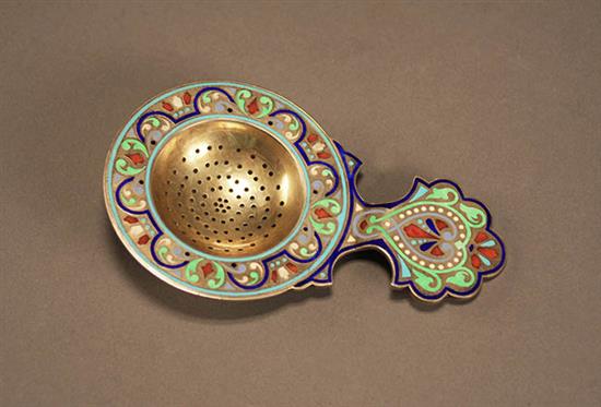 Appraisal: Russian Silver Gilt and Enamel Tea Strainer Khlebnikov Moscow -