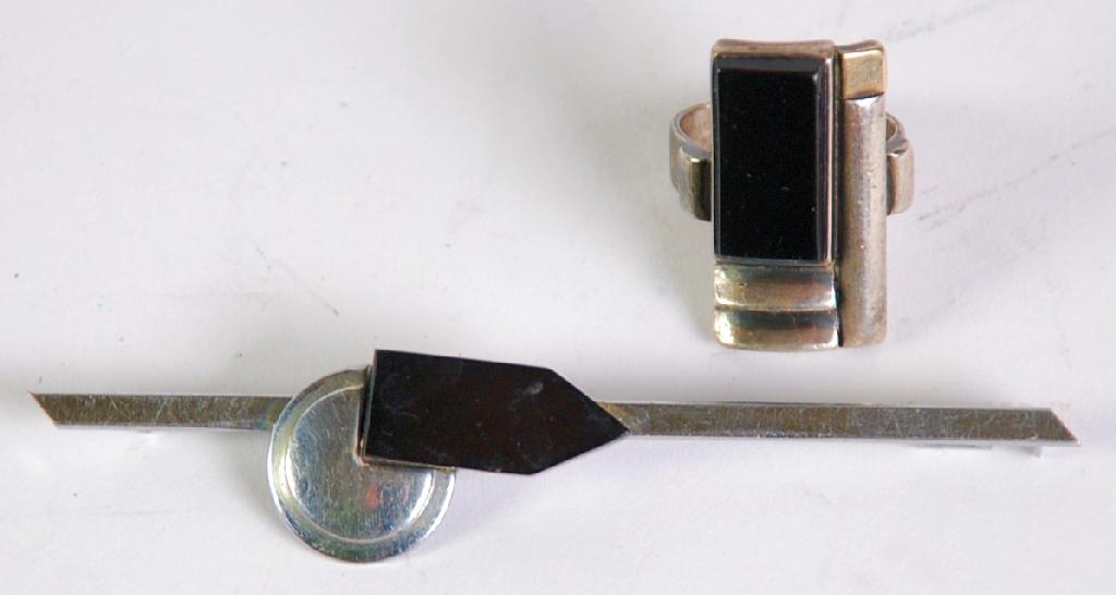 Appraisal: S BOES CONTINENTAL SILVER AND OBLONG BLACK ONYX ART DECO