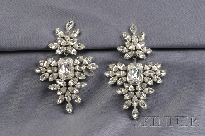 Appraisal: Crystal Rhinestone Earpendants Kenneth Jay Lane designed as modified foliate