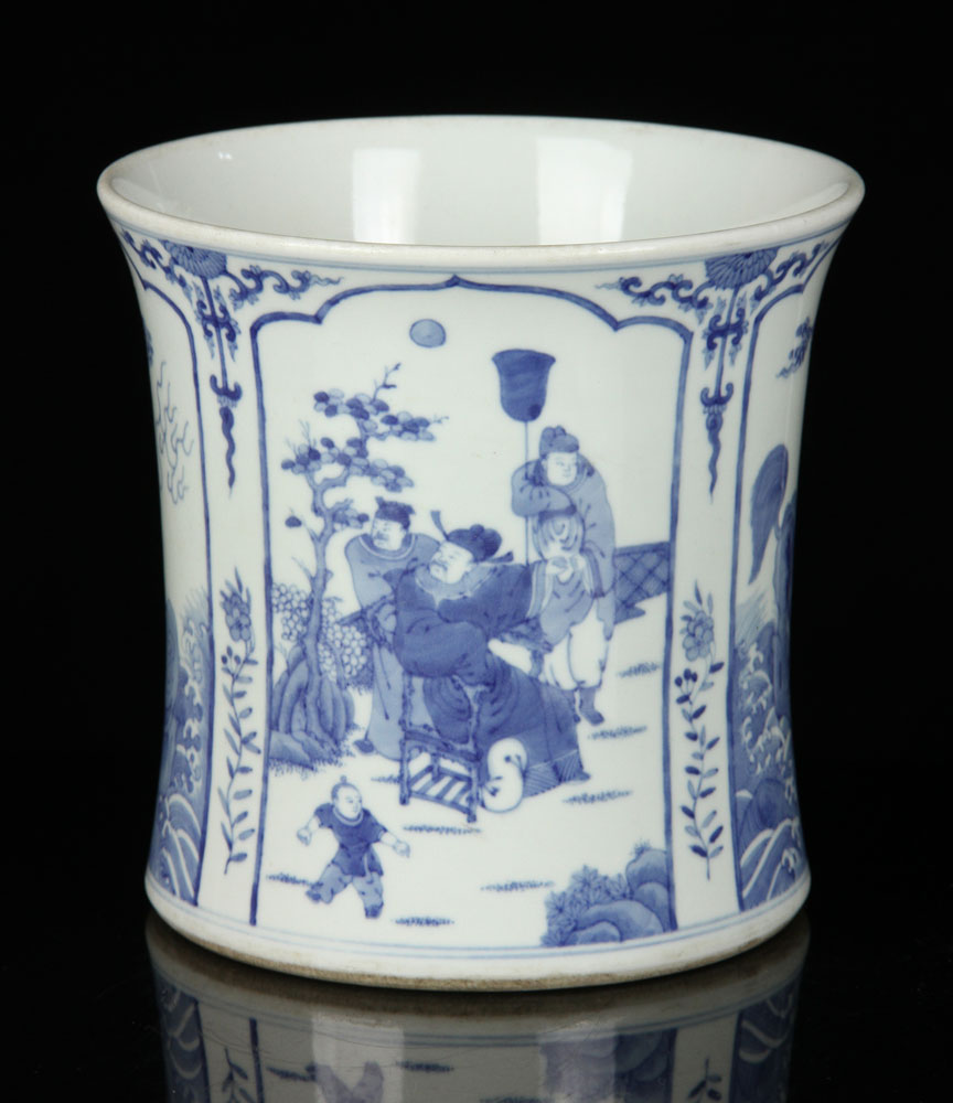 Appraisal: - Chinese Blue and White Brush Washer Porcelain Chinese blue