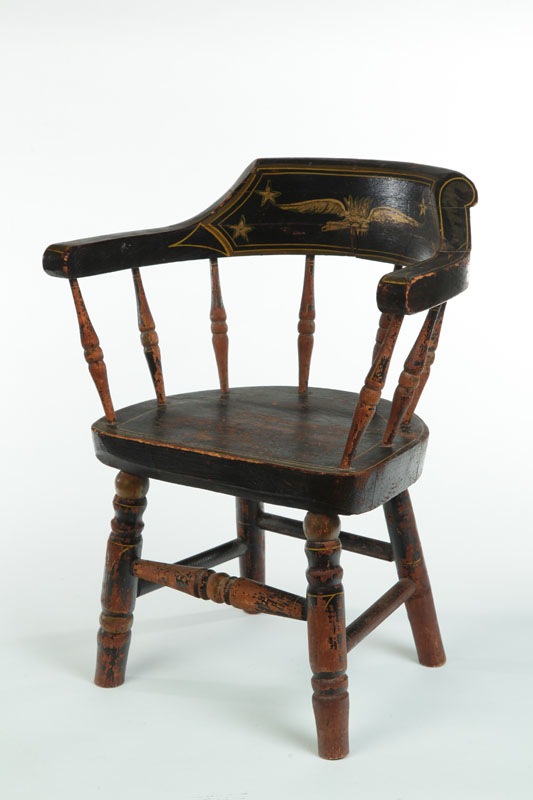 Appraisal: DECORATED CHILD'S CHAIR American nd half- th century mixed woods