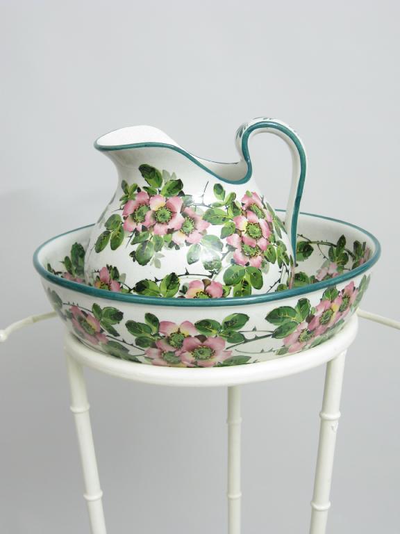 Appraisal: A Wemyss pottery Toilet Bowl and Ewer painted dog roses