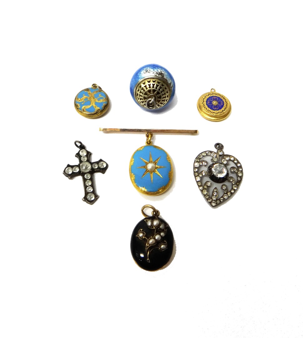 Appraisal: A Victorian gold pale blue enamelled and half pearl set