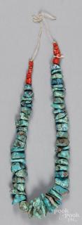 Appraisal: Southwestern Native American large turquoise nugget beaded necklace with coral