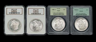 Appraisal: Four BU Morgan silver dollars all NGC or PCGS slabbed