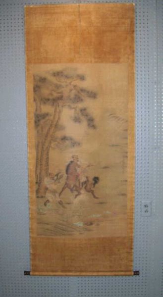 Appraisal: Scroll in Presentation Box Tea colored scroll with two Asian