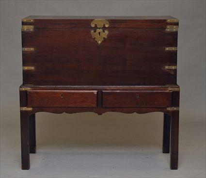 Appraisal: Unusual Mahogany Brass-Inlaid Chest on Stand