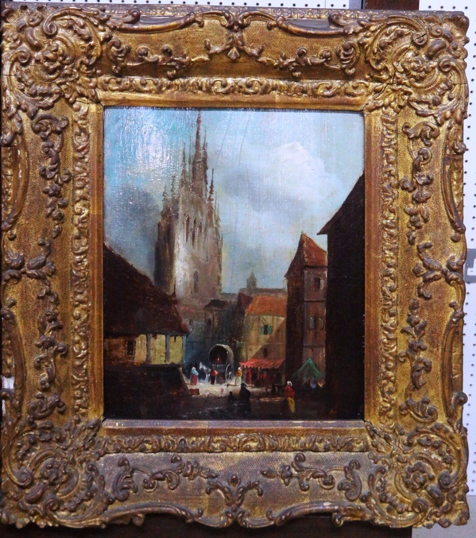 Appraisal: Continental School th century Continental town scenes a pair oil